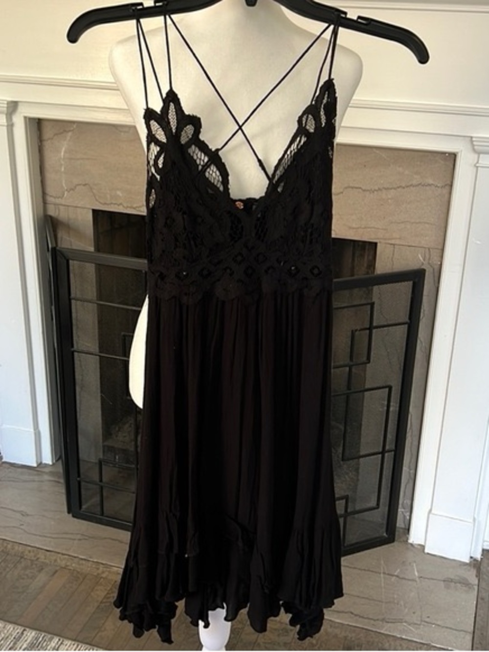 Free People Black Crochet Bodice Mini Dress